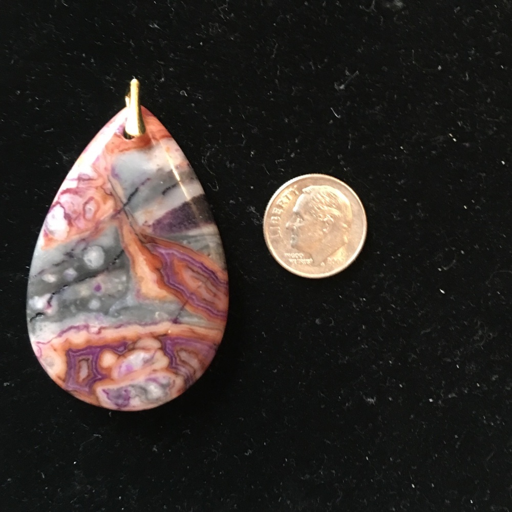 Substantial Colorful Lace Tapestry Agate on Vermeil Bail